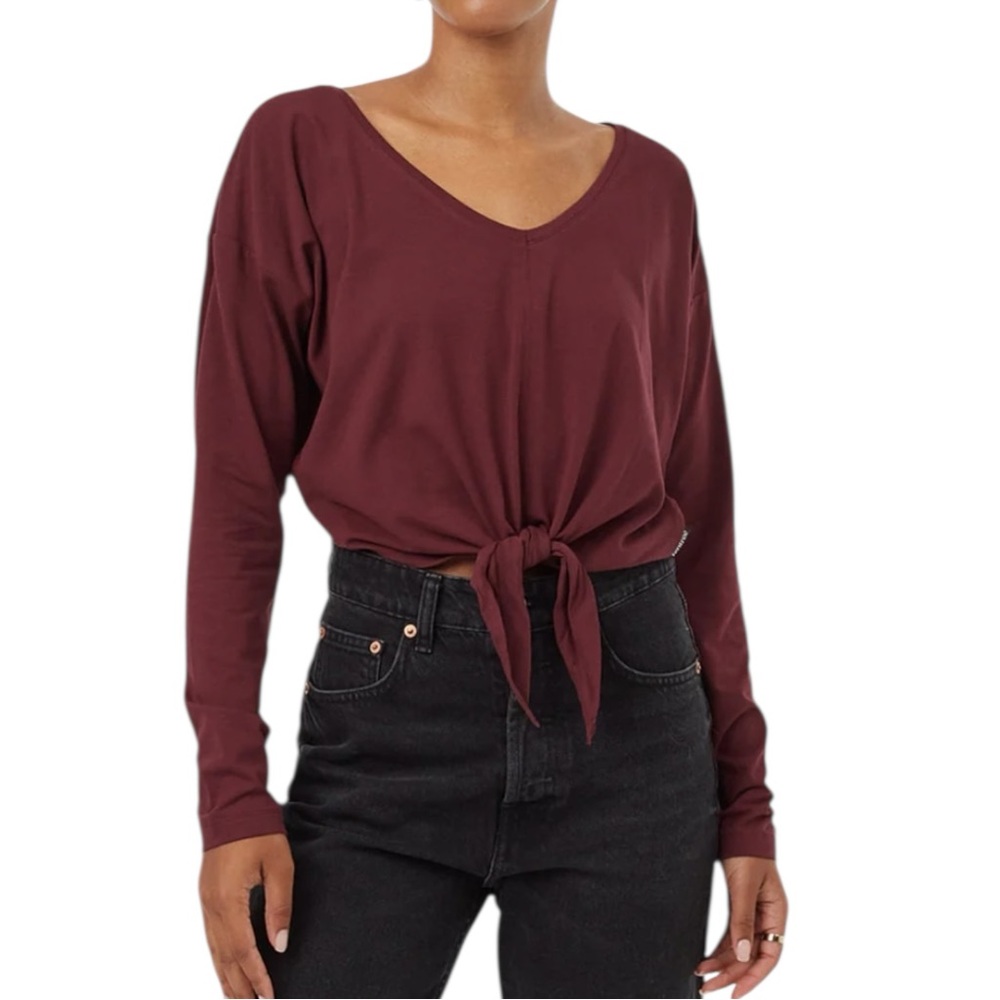 Ten Tree Burgundy Cropped Long Sleeve Top